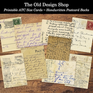 Vintage postal respalda imprimible escrito a mano Ephemera ATC Journal Cards Junk Journal Ephemera Cardmaking Suministro Descarga digital Formato JPG
