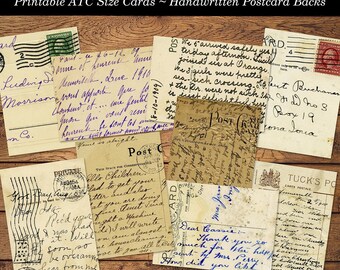 Verso de cartão postal vintage para impressão, com caligrafia, para diários, scrapbooking, artesanato e criação de cartões. Download digital em formato JPG.