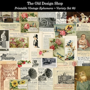 Set 5 Vintage Ephemera druckbare Variety Pack digitaler Download Collage Sheets und einzelne Illustrationen