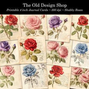 Druckbare Rose Journal Karten für Junk Journal Ephemera Kartenherstellung Lieferung Rose Untersetzer Sublimation Einzelne Dateien enthalten digitaler Download