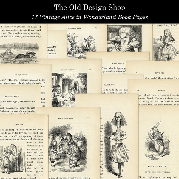 Alice in Wonderland Printable Book Pages Vintage Alice Graphics for Junk Journals Cardmaking Supply Commercial Use Digital Download JPG