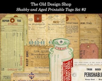 Shabby and Aged Number Tags Set 2 Printable Vintage Style Digital Collage Sheet JPG Format Individual PNG Files Included