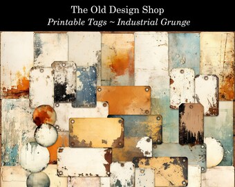 Industrial Grunge Tag Set Printable Ephemera Shabby Grunge Tags Junk Journal Tag Kit Cardmaking Supply Digital Download Ephemera JPG Files
