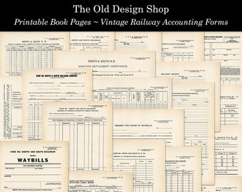 20 Antique Railway Accounting Forms Vintage Printable Book Pages Digital Download JPG Format