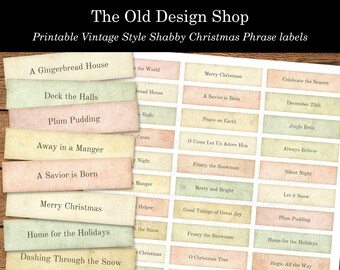 Christmas Ephemera Printable Vintage Style Shabby Word Phrases Pastel Labels Tags Digital Collage Sheet JPG Format