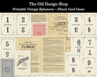 Vintage Flinch Card Game Printable Ephemera Commercial Use Digital Download Collage Sheets plus Individual Illustrations