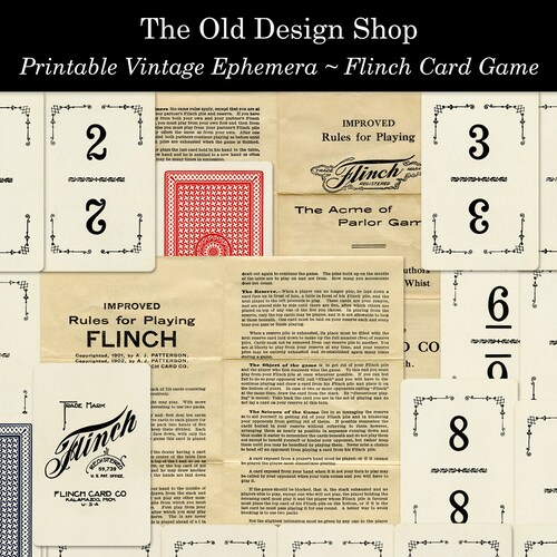 Vintage Flinch Card Game Printable Ephemera Digital Download Etsy