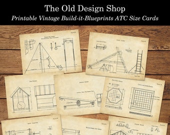 Junk Journal Printable Ephemera Vintage Graphics Printable Blueprint Cards for Crafts Cardmaking Supply Mixed Media Supply Digital Download