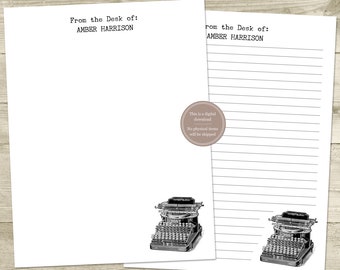 Personalized Printable Stationery Vintage Typewriter Lined and Unlined Letter Writing Paper Digital Stationary
