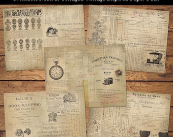 Printable Paper Pack Neutral Collaged Vintage Inspired Junk Journal Background Papers 8.5 x 11 Inch Papers Digital Download