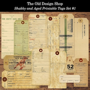 Shabby and Aged Tags Printable Vintage Style Alterations Garment Inventory Toe Tag Digital Collage Sheets Individual PNG Files Included