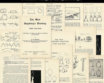 Vintage Drawing Book Pages: School Reader Graphics (Digital Download)
