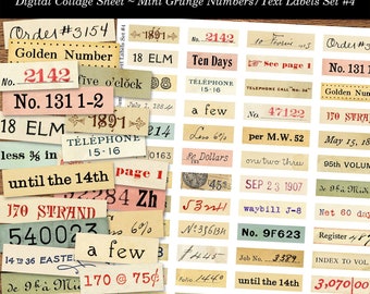 Number Labels Mini Shabby Numbers and Text Label Tags Set 4 Printable Digital Collage Sheet