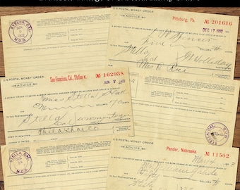 May include: Four vintage US Postal Money Orders with handwritten details. The money orders are dated June 7, 1902, December 17, 1902, and May 14, 1902. The money orders are from Pittsburg, PA, San Francisco, CA, and Pender, Nebraska.