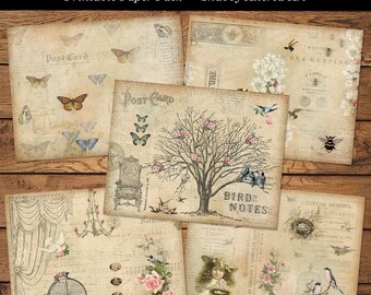 Utskrivbara Shabby Junk Journal-sidor: Collage-ephemera (digital nedladdning)
