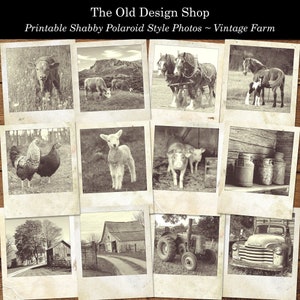 Afdrukbare boerderijfoto's armoedige foto's verouderd en versleten vintage polaroid-stijl kortstondige voor ongewenste tijdschriften aanbod kaarten maken digitale download