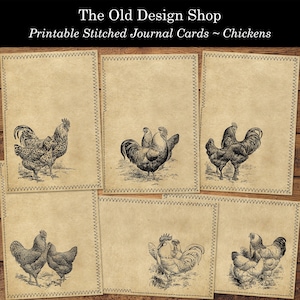 Coq poule poulets cartes journal cousues imprimables Style vintage feuilles de collage en téléchargement numérique minable au format JPG