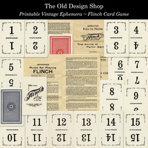 Druckbares Vintage Flinch Kartenspiel Digitales Ephemera Kit für Junk Journals Kartenherstellung Versorgung Vintage Grafiken Kommerzielle Nutzung Digitaler Download
