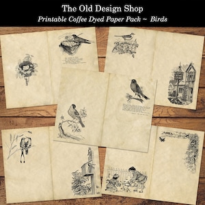 Vogel ongewenste dagboekpagina's inktbespaarder printables plus koffie geverfd afdrukbare vogelpapier Pack Vintage vogelafbeeldingen ongewenste tijdschriftlevering JPG-indeling