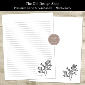 Huckleberry para impressão de cartas botânicas, papelaria, forrado e sem forro, protetor de tinta estacionário, papel de escrita imprimível de alta resolução