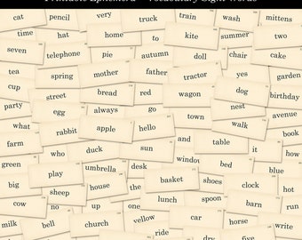 Sight Cards Printable Junk Journal Neutral Ephemera Cardmaking Supply Retro Vintage Simple Vocabulary Words Flash Card Digital Download JPG