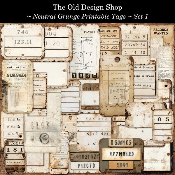 Ensemble d'étiquettes grunge neutres 1 étiquettes grunge minables étiquettes éphémères imprimables fournitures de journal indésirable fournitures de fabrication de cartes journal éphémères de téléchargement numérique