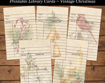 Library Cards Vintage Retro Printable Christmas Ephemera for Junk Journals Cardmaking Supply Journal Cards Digital Collage Sheet JPG Format