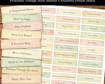Christmas Ephemera Printable Vintage Style Shabby Word Phrases Pastel Labels Tags Digital Collage Sheet JPG Format