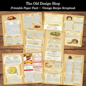 Receita vintage para impressão Junk Journal Scrapbook Cooking Baking Paper Pack 8,5 x 11 ”Páginas Download digital