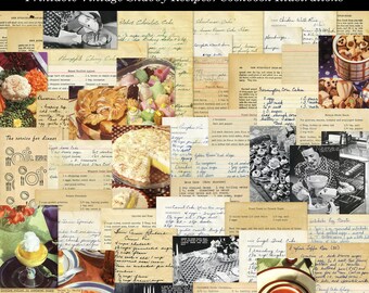 Printable Shabby Aged Old Recipes and Cookbook Illustrations Vintage Cooking Baking Ephemera Digital Collage Sheets