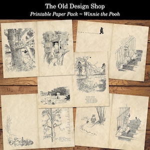 Winnie-de-Pooh ongewenste dagboek handtekeningen pagina's afdrukbaar papier pak koffie geverfd en inktbesparende achtergrondpagina's digitale download JPG-formaat
