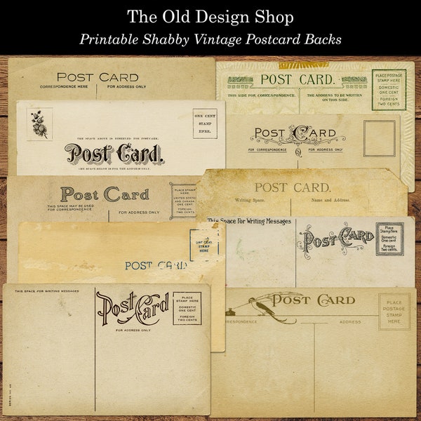 Antique Postcard Backs Shabby Grunge Vintage Ephemera Set of 10 Digital Download PNG Images