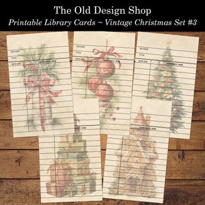 Kerstbibliotheekkaarten Junk Journal Ephemera Cardmaking Supply Afdrukbare Vintage Retro Bibliotheekkaart Kerst Clipart Digitale Download JPG
