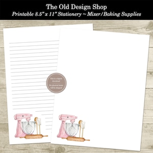 Carta da lettere per cancelleria stampabile Forniture per pasticceria Mixer 8,5" x 11" Stile retrò vintage Download digitale