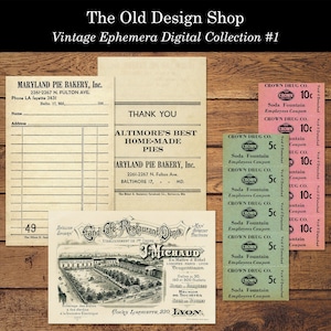 Vintage kortstondige voor ongewenste tijdschriften Cardmaking Supply Afdrukbare tickets Factuur French Café Card Commercieel gebruik Digitale download JPG-indeling