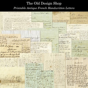 Lettere scritte a mano in francese antico stampabili per diari spazzatura, fornitura per la fabbricazione di biglietti, materiale effimero vintage grunge shabby, download digitale in formato JPG