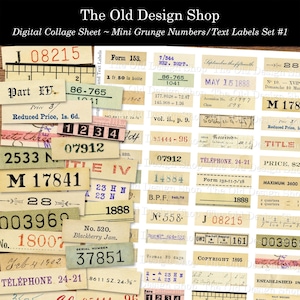 Mini étiquettes numériques minables avec numéros et texte, lot de 1 feuille de collage numérique imprimable