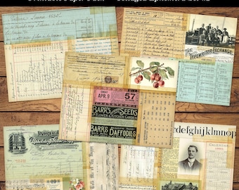 Collaged Ephemera Background Paper Pack Set 2 Vintage Inspired 8.5 x 11” Printable Junk Journal Signature Scrapbook Paper Digital Download