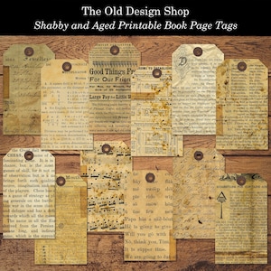 Junk Journal Ephemera Oude Boekpagina's Grunge Tags Vintage Afdrukbare Ephemera Cardmaking Supply Junk Journal Supply Instant Download