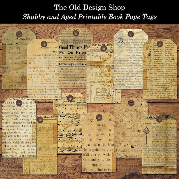 Junk Journal Ephemera Old Book Pages Grunge Tags Vintage Printable Ephemera Cardmaking Supply Junk Journal Supply Instant Download