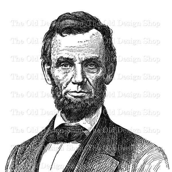 Abraham Lincoln Clip Art Vintage Illustration Commercial Use Digital Stamp Transfer Image PNG JPG Formats