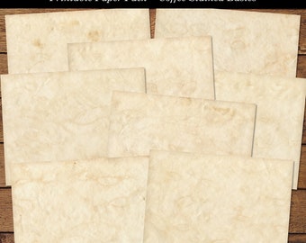 Printable Paper Pack Coffee Stained Basic Textures Background Pages 8.5” x 11” Landscape Layout Digital Download
