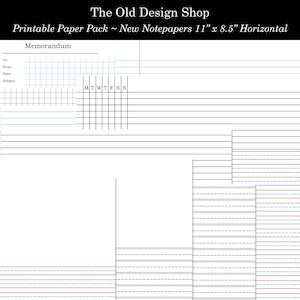 Printable Notepaper Black White Red and Blue Lined Graph Memorandum Days of the Week Horizontal Layout New Paper Pack Digital Download image 1