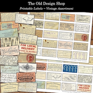 Afdrukbare etiketten Vintage geïnspireerde afdrukbare ephemera voor ongewenste tijdschriften Voorraad kaarten maken Shabby grunge-labels handschrift en tekst JPG-bestanden