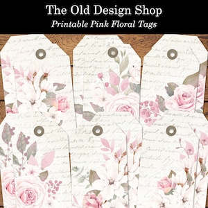 Étiquettes de script florales roses roses étiquette imprimable feuille de collage numérique éphémères au Format JPG et fichiers PNG individuels inclus