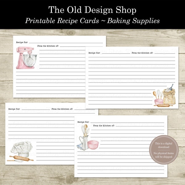 Printable Recipe Card Blank Recipe Card Cute Bakery Digital Recipe Card 4 x 6 Digital Cooking Ephemera