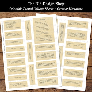 Edelstenen uit de literatuur Vintage citaten en motto's van beroemde auteurs Afdrukbare ephemera-kit voor ongewenste tijdschriften, kaarten maken, digitale download