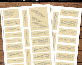 Gems of Literature Vintage Quotes and Mottos by Famous Authors Printable Ephemera Kit for Junk Journals Cardmaking Supply Digital Download