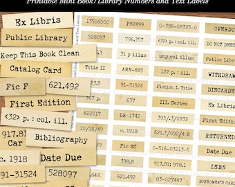 Printable Library Labels Book Lovers Junk Journal Ephemera Vintage Library Shabby Tags Plus Black and White Ink Saving Digital Download