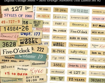 Number Labels Mini Shabby Numbers and Text Label Tags Set 2 Printable Digital Collage Sheet